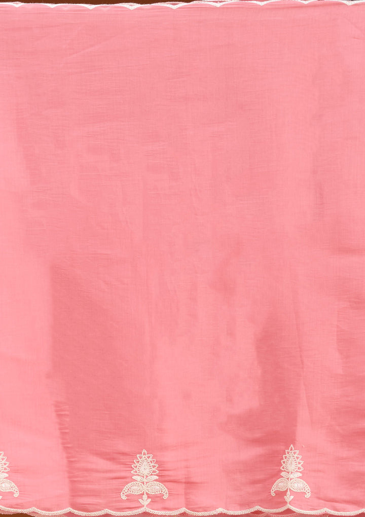 Gajari Pink Chanderi Threadwork Straight Kurta With Pant Regular And Dupatta