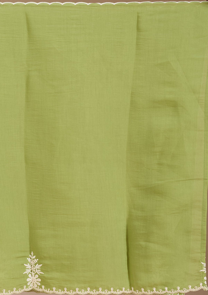 Pista Green Threadwork Chanderi Readymade Salwar Suit