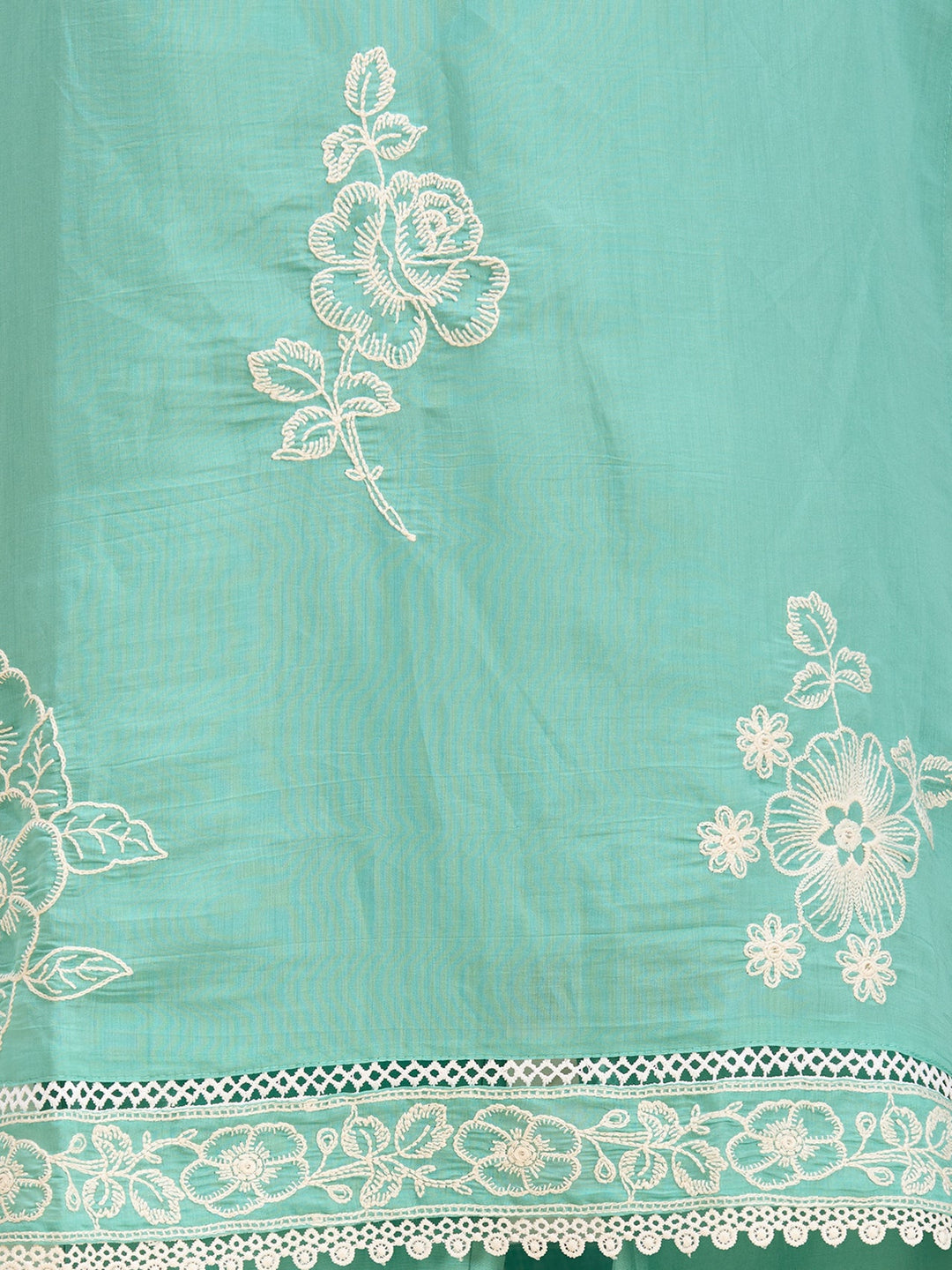 Sea Green Threadwork Chanderi Readymade Salwar Suit