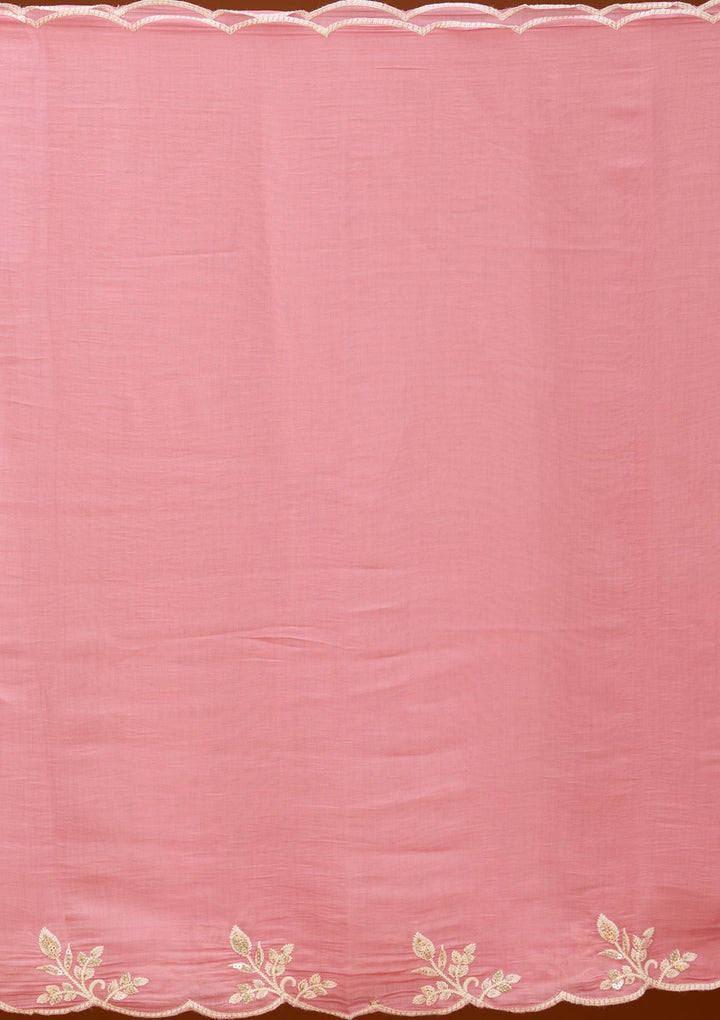 Onion Pink Chanderi Threadwork A Line Kurta With Regular Pant And Dupatta