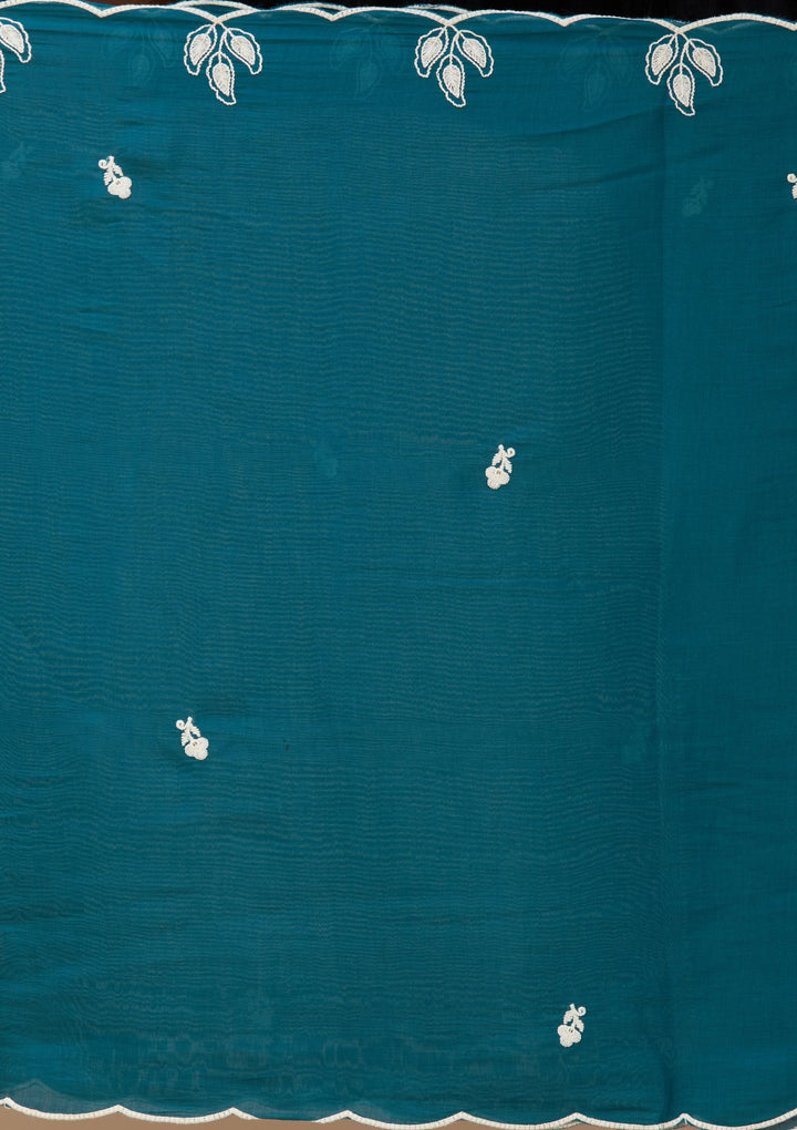 Peacock Blue Threadwork Chanderi Readymade Salwar Suit