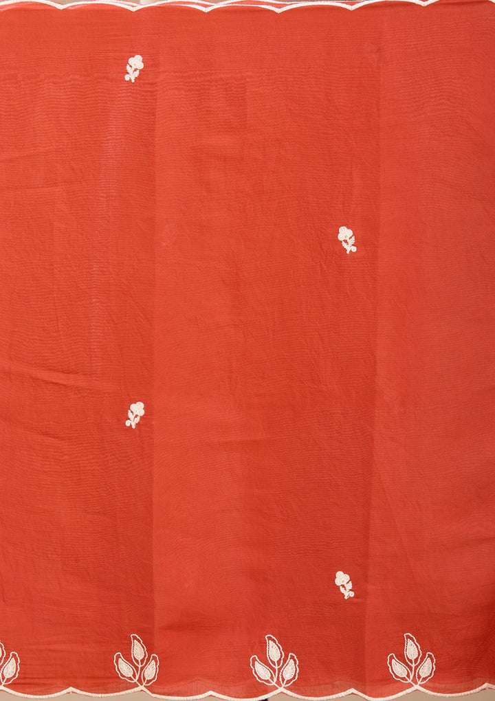 Rust Threadwork Chanderi Readymade Salwar Suit
