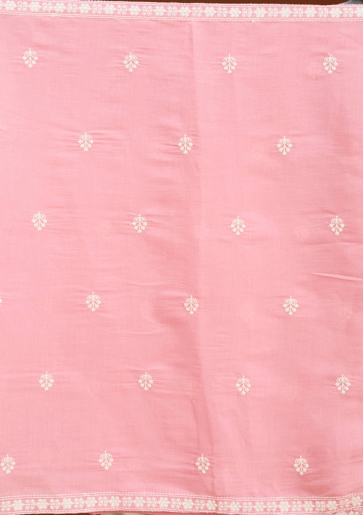 Gajari Pink Chanderi Threadwork Straight Kurta With Pant Regular And Dupatta