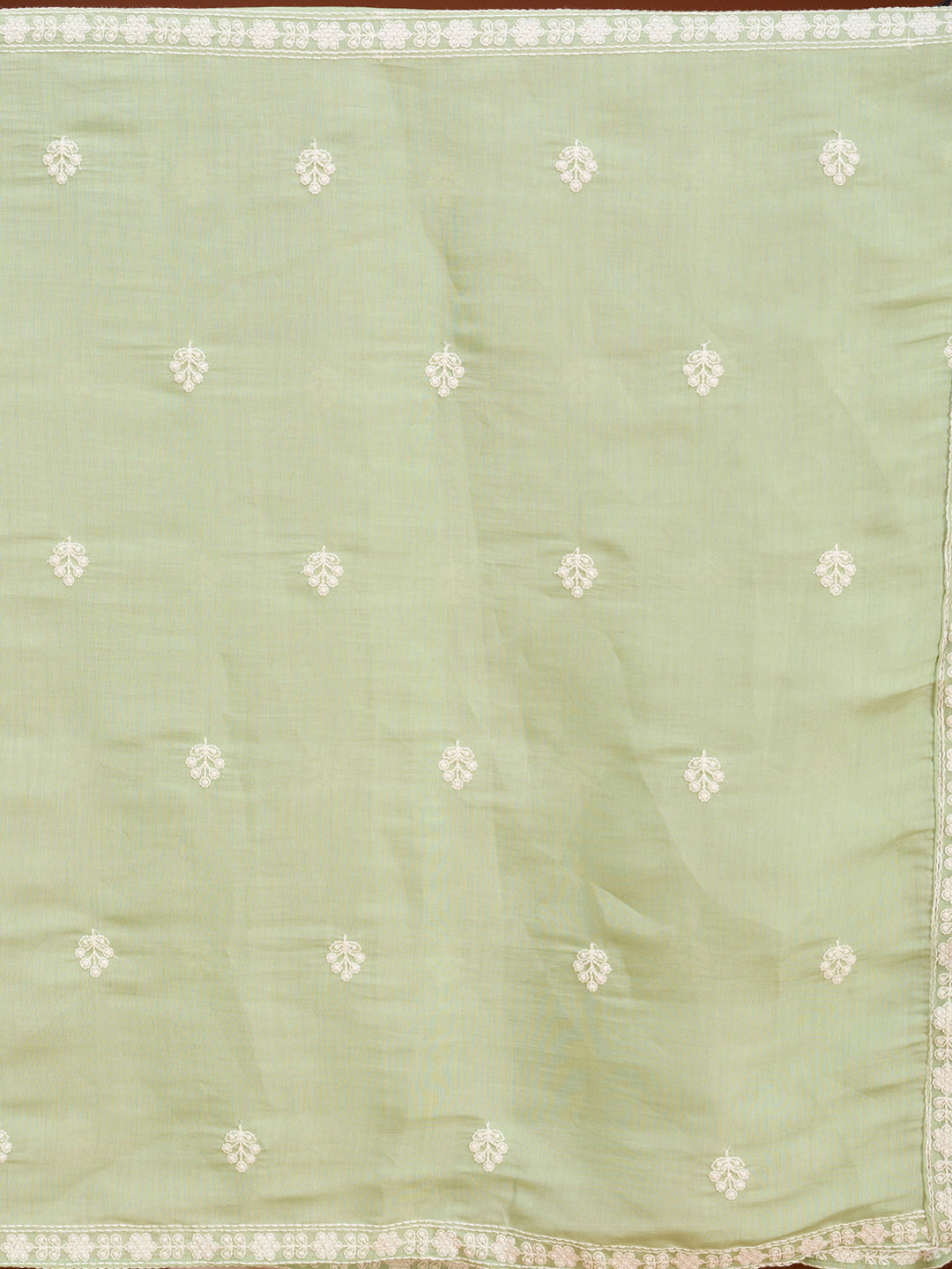 Pista Green Chanderi Threadwork Straight Kurta With Pant Regular And Dupatta