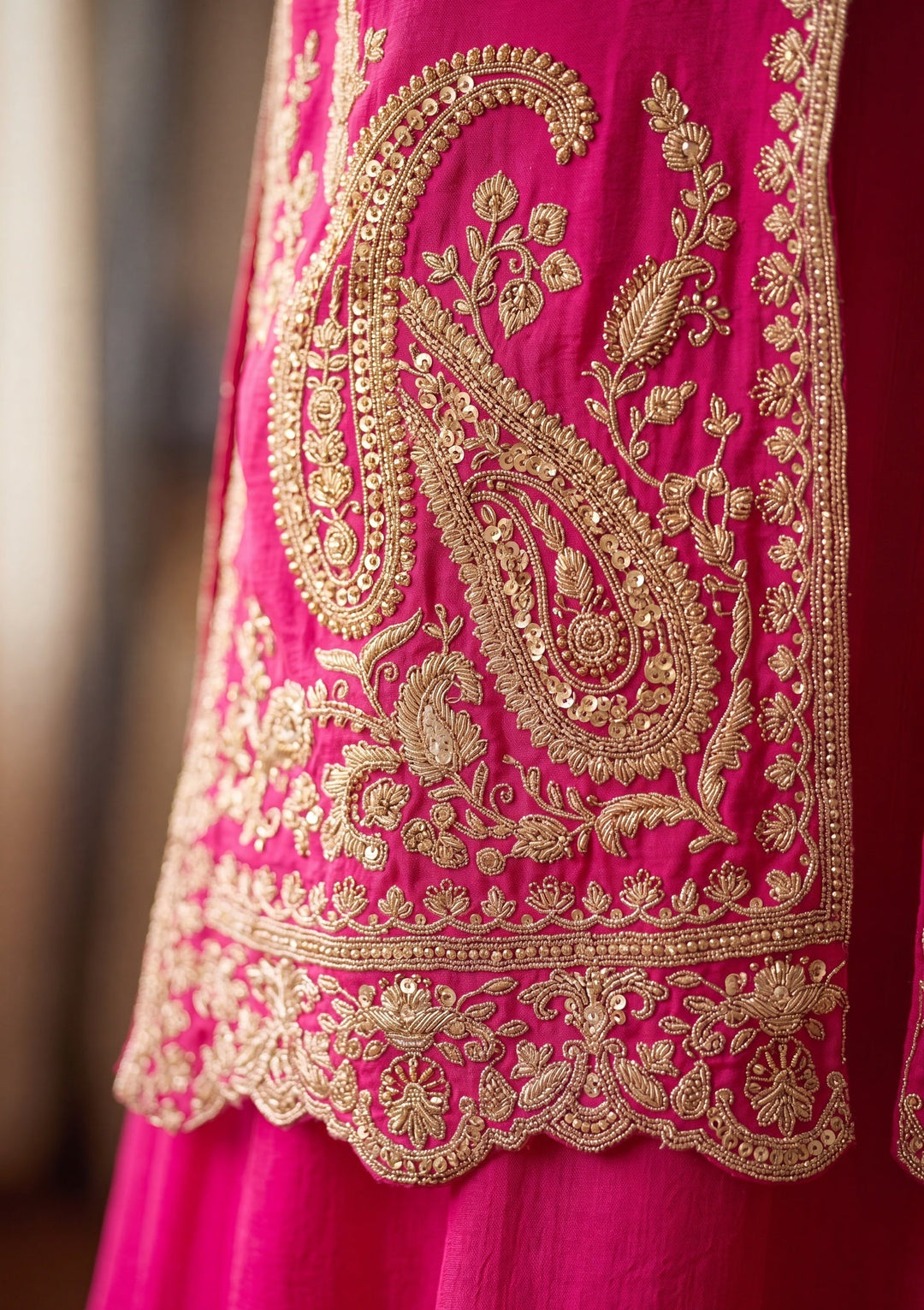 Rani Pink Zariwork (Gold) Chinon Readymade Salwar Suit