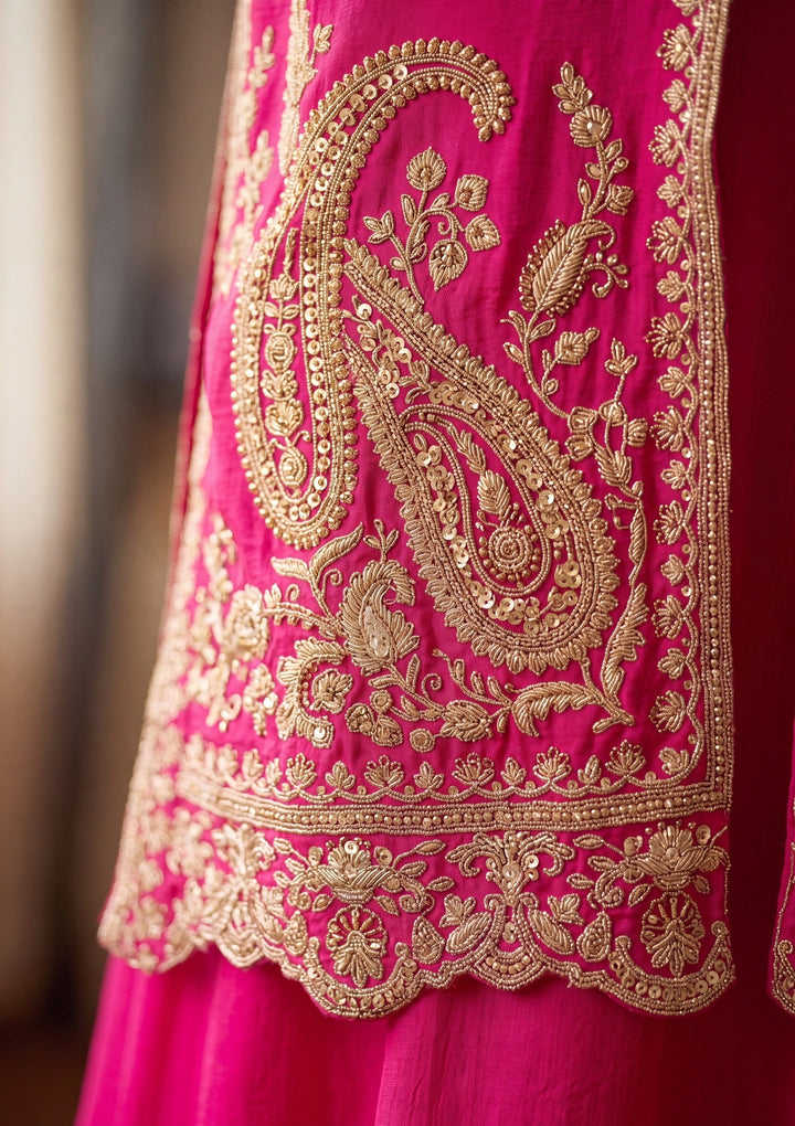 Rani Pink Zariwork (Gold) Chinon Readymade Salwar Suit