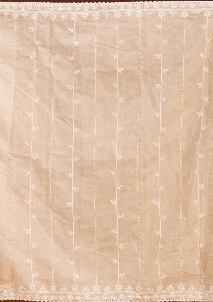 Light Brown Chanderi Threadwork Straight Kurta With Pant Regular And Dupatta