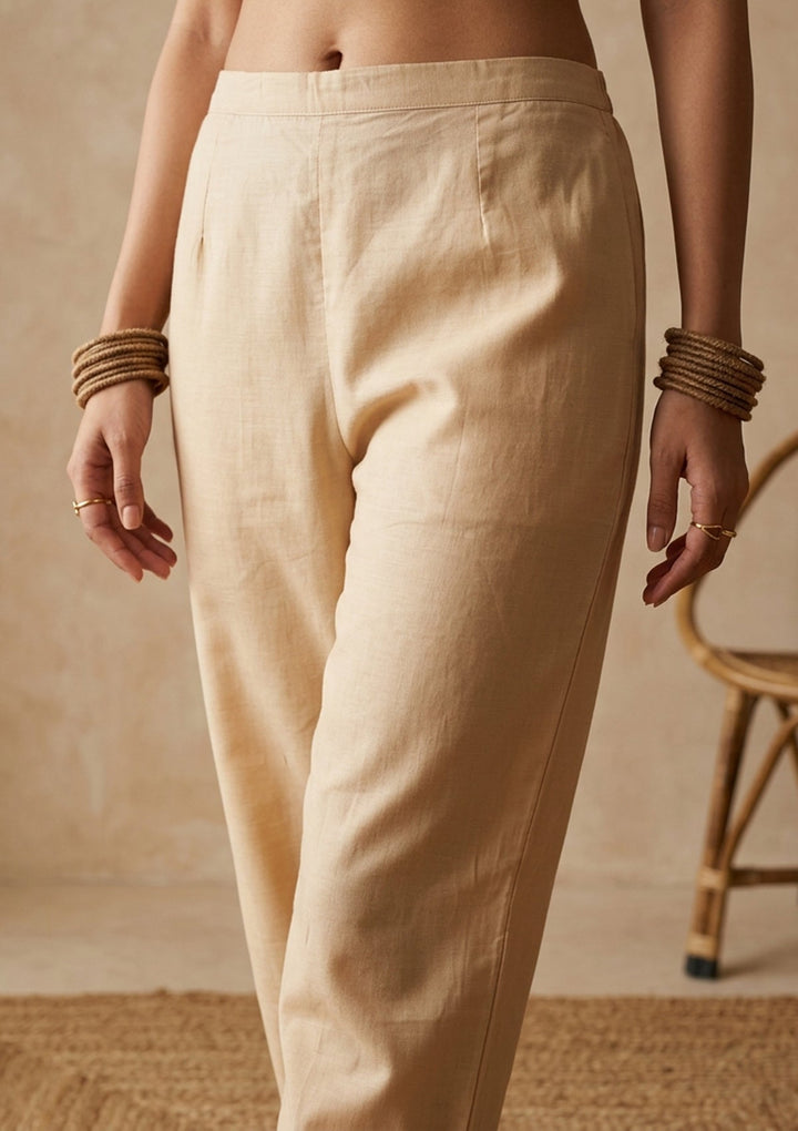 Beige Threadwork Chanderi Readymade Salwar Suit