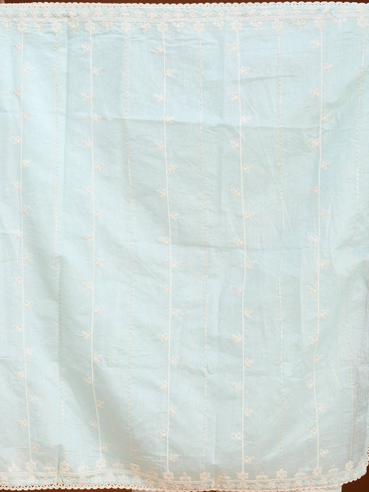 Sea Green Threadwork Chanderi Readymade Salwar Suit