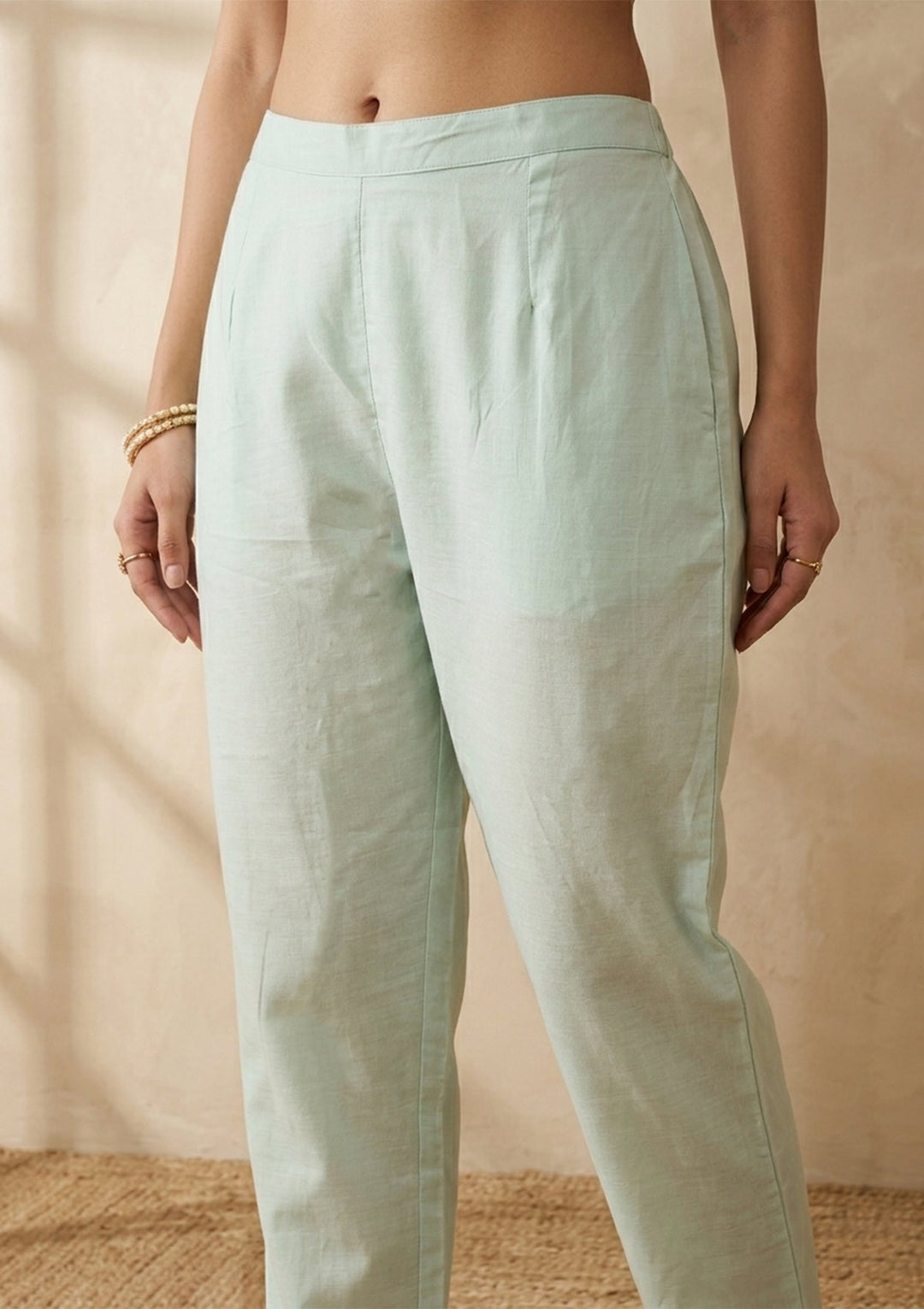 Sea Green Threadwork Chanderi Readymade Salwar Suit