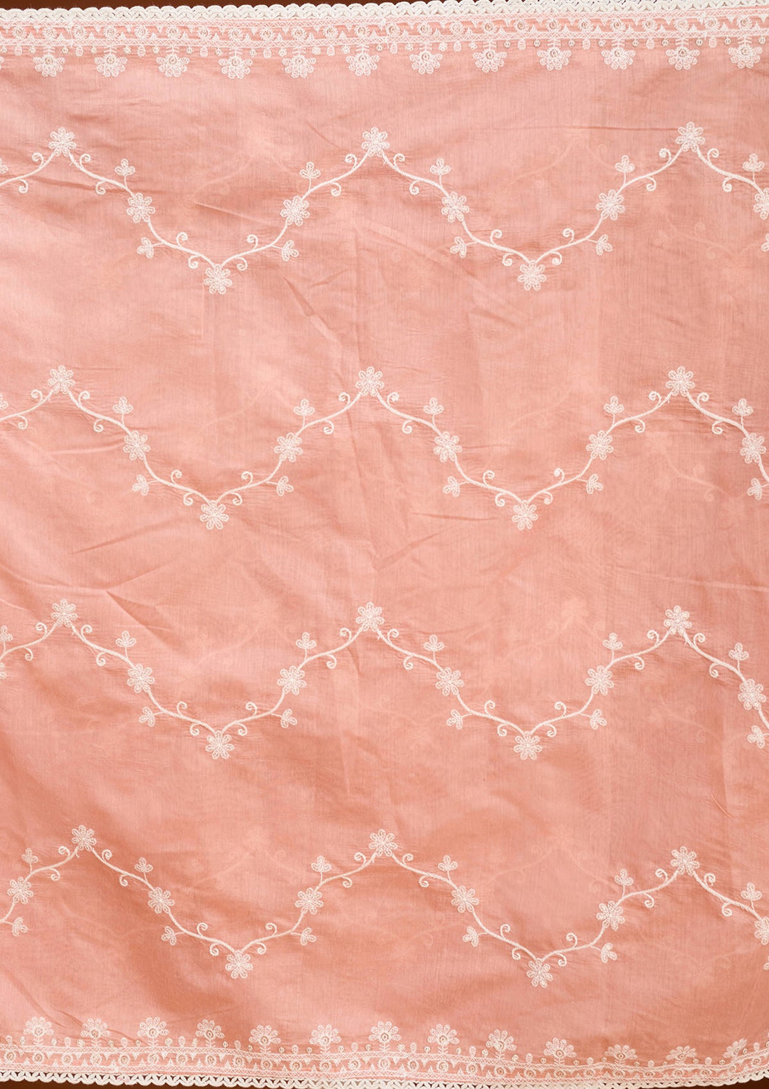 Peach Chanderi Threadwork Straight Kurta With Pant Regular And Dupatta