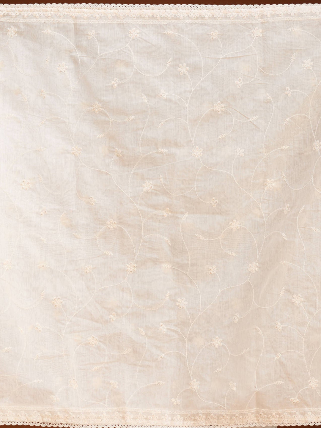 Cream Chanderi Threadwork Straight Kurta With Pant Regular And Dupatta