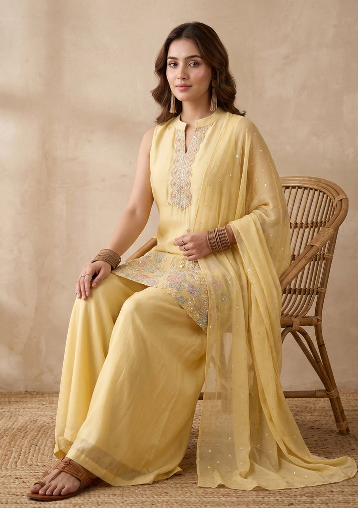 Yellow Cutdana Tissue Readymade Salwar Suit