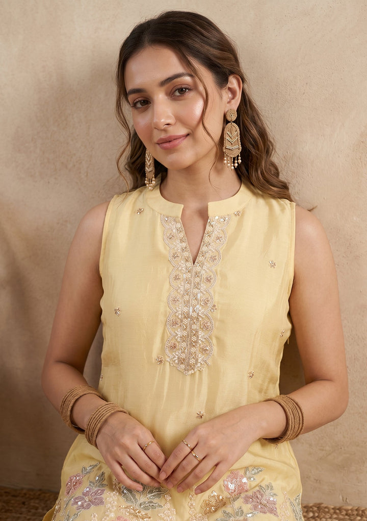 Yellow Cutdana Tissue Readymade Salwar Suit