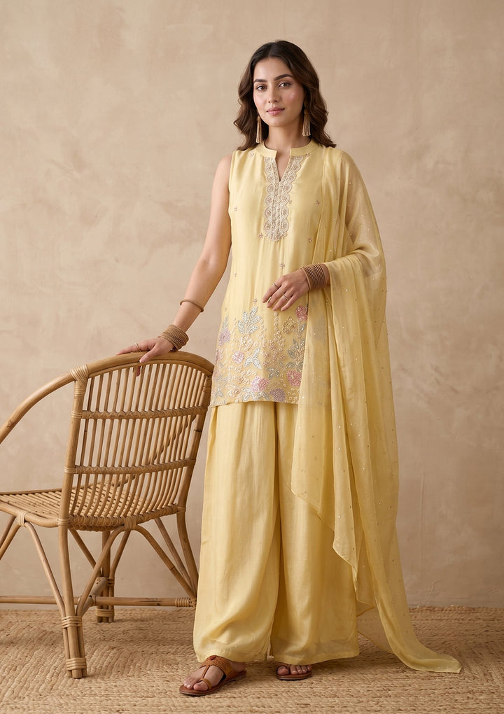 Yellow Cutdana Tissue Readymade Salwar Suit