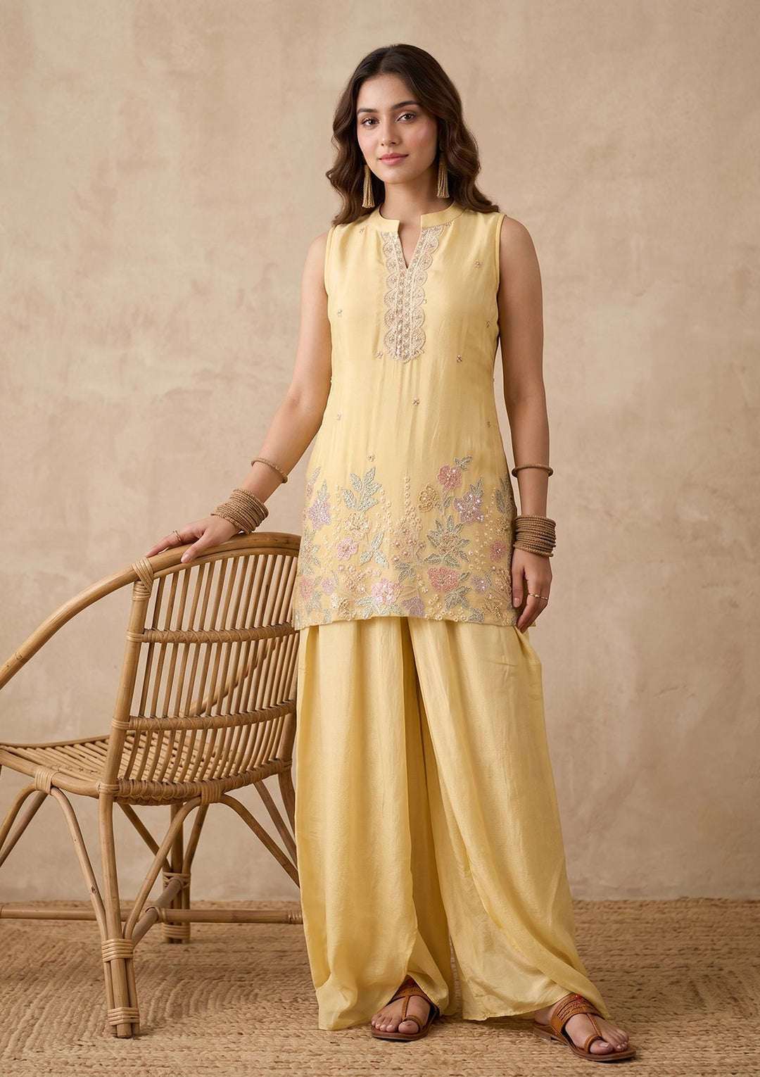Yellow Cutdana Tissue Readymade Salwar Suit