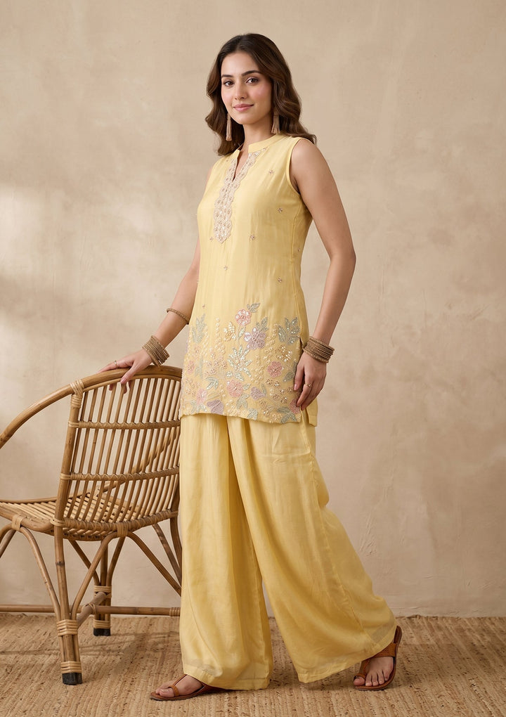 Yellow Cutdana Tissue Readymade Salwar Suit