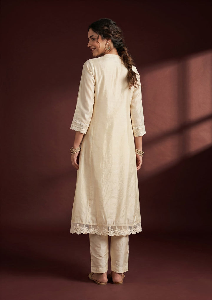Cream Cutdana Tissue Readymade Salwar Suit