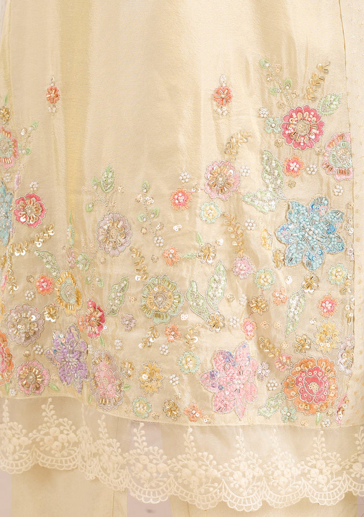 Cream Cutdana Tissue Readymade Salwar Suit
