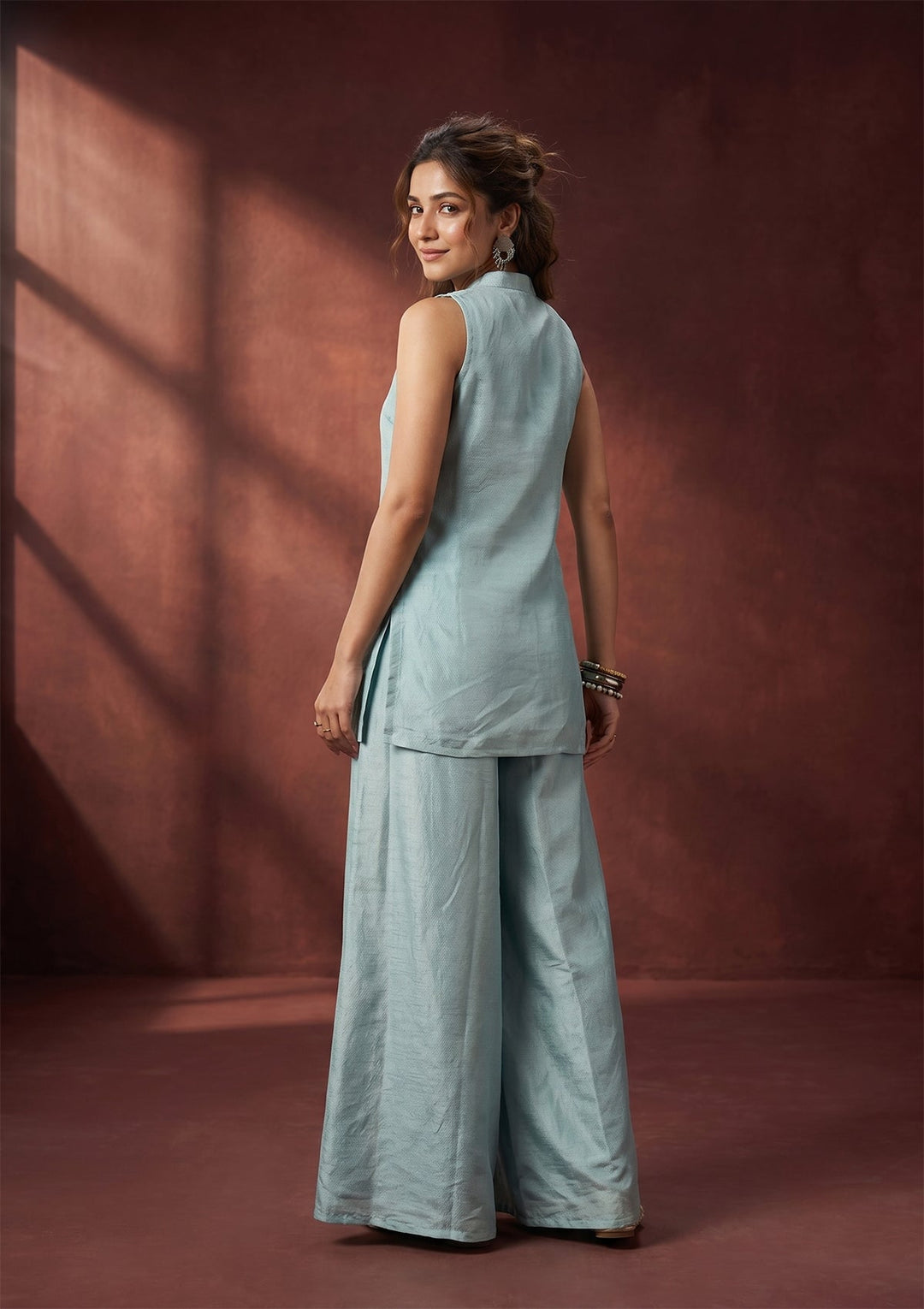 Sky Blue Cutdana Tissue Readymade Salwar Suit