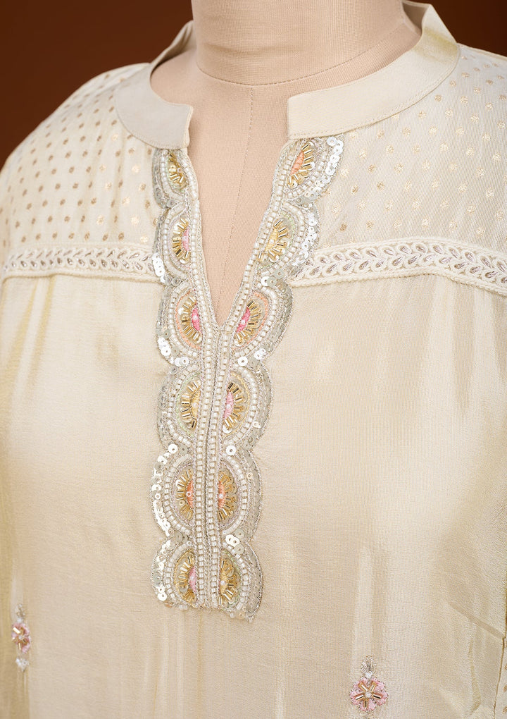 Cream Cutdana Tissue Readymade Salwar Suit