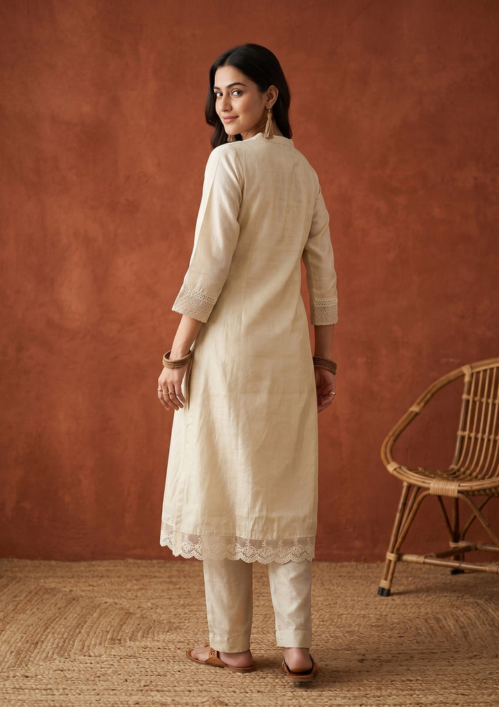 Cream Cutdana Tissue Readymade Salwar Suit
