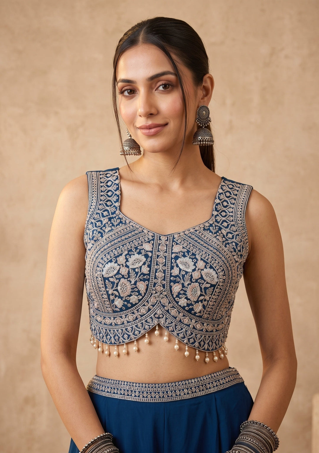 Peacock Blue Zariwork (Gold) Georgette Readymade Salwar Suit