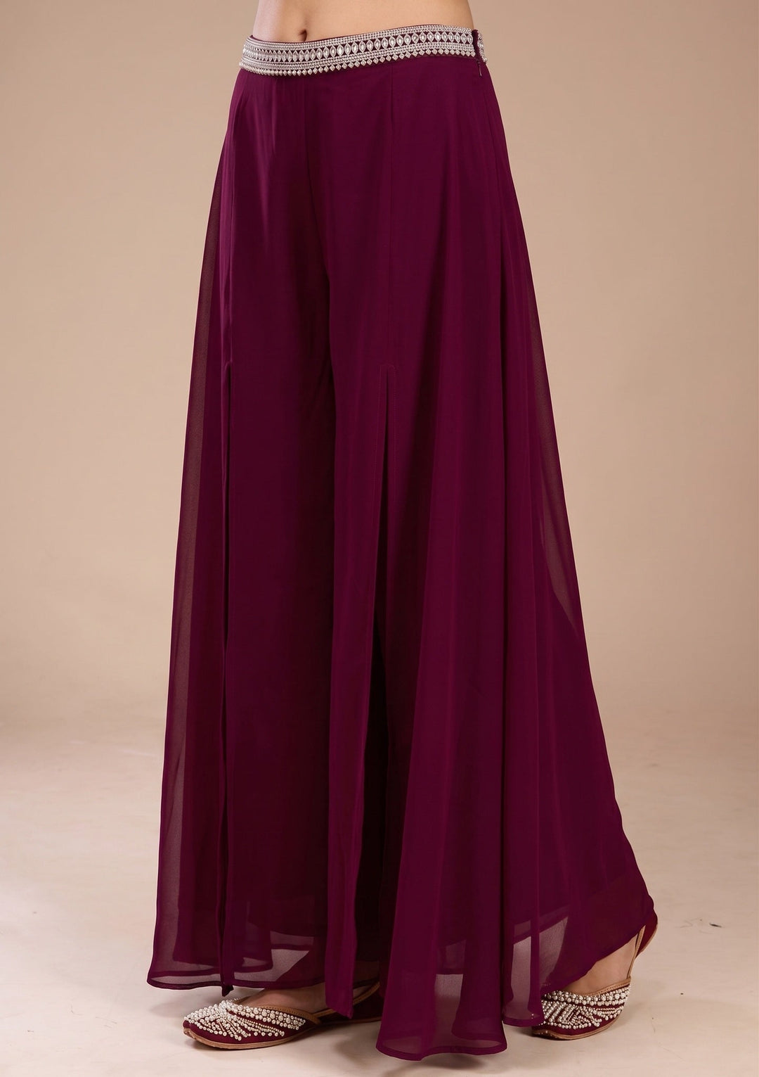 Wine Zariwork (Gold) Georgette Readymade Salwar Suit