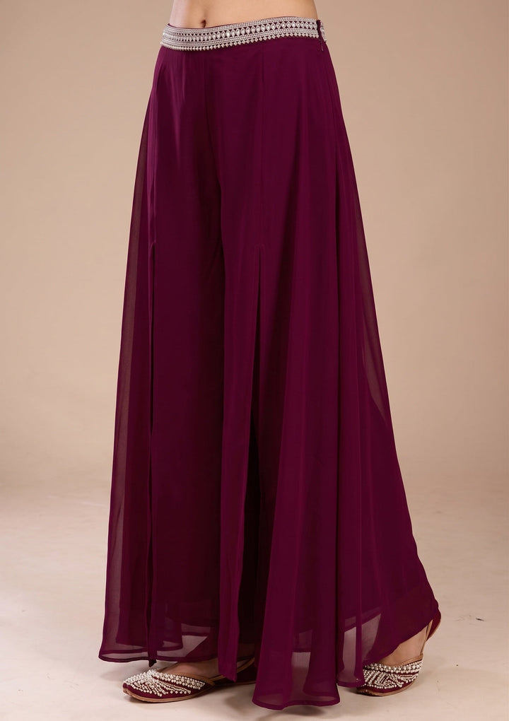 Wine Zariwork (Gold) Georgette Readymade Salwar Suit