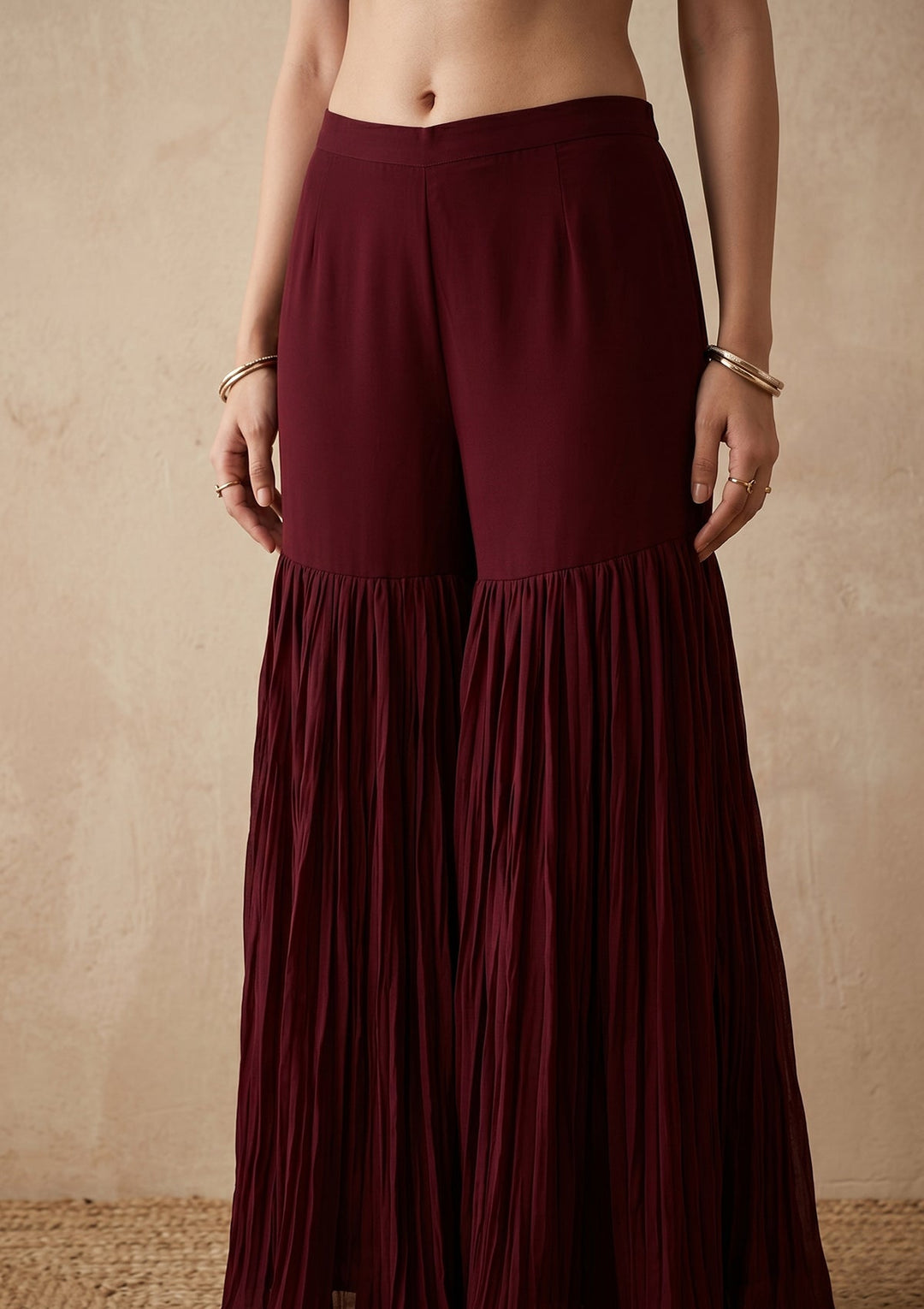 Maroon Threadwork Georgette Readymade Salwar Suit