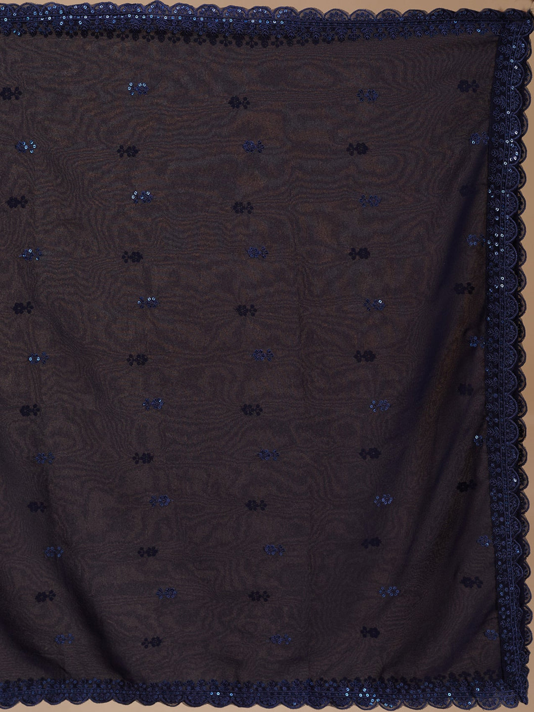 Navy Blue Threadwork Georgette Readymade Salwar Suit