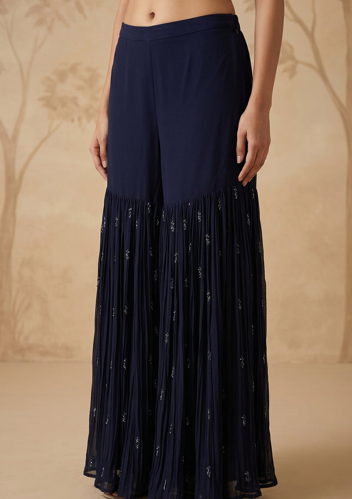 Navy Blue Threadwork Georgette Readymade Salwar Suit