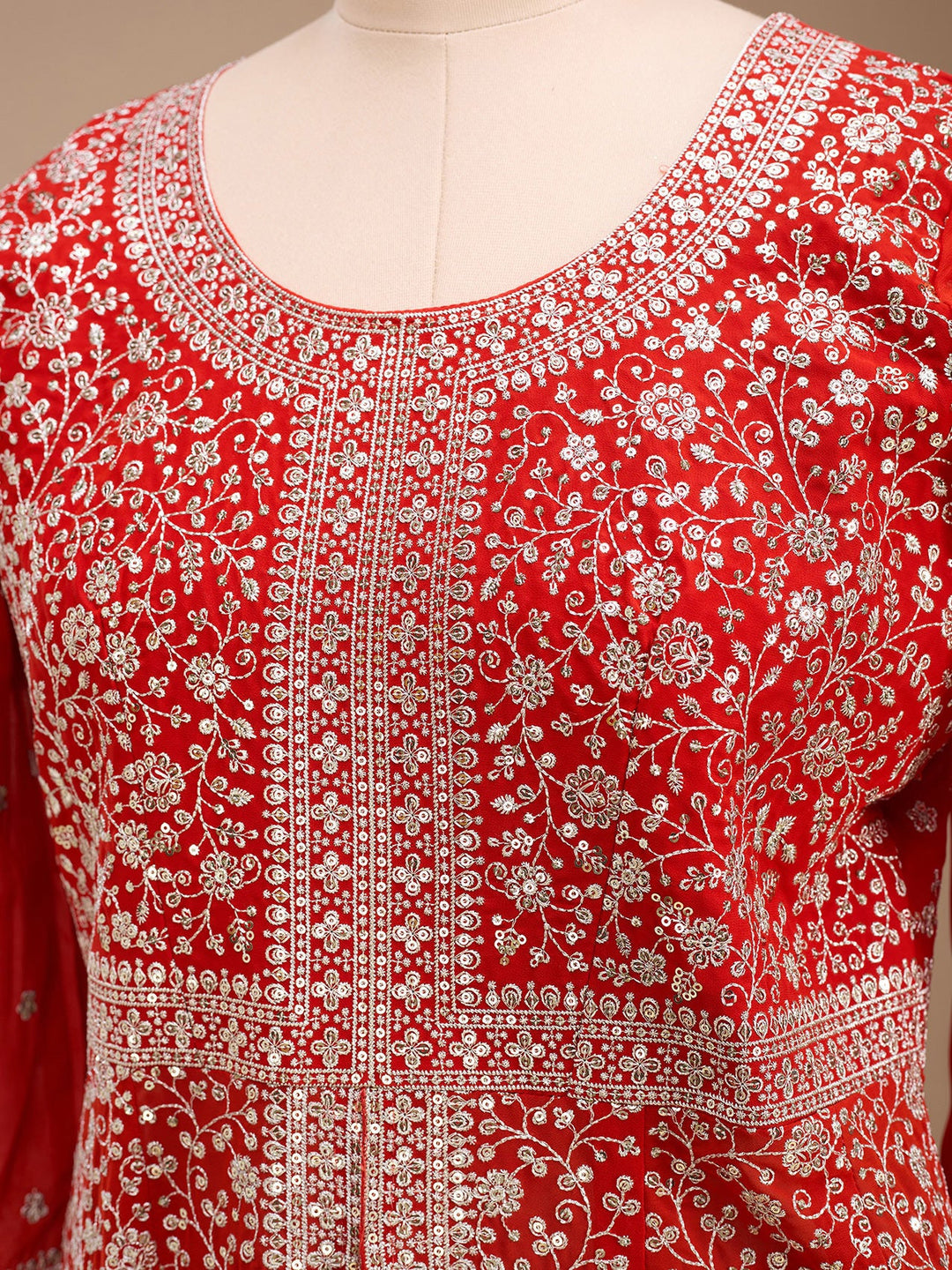 Orange Zariwork (Silver) Georgette Readymade Salwar Suit