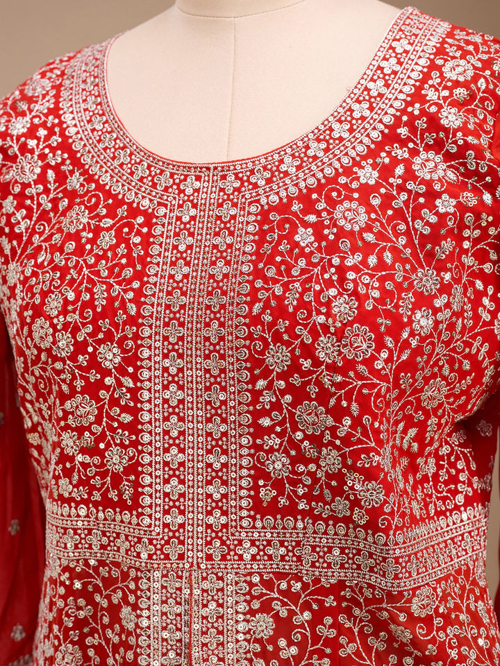 Orange Zariwork (Silver) Georgette Readymade Salwar Suit