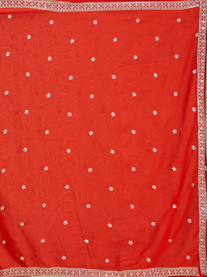 Orange Zariwork (Silver) Georgette Readymade Salwar Suit