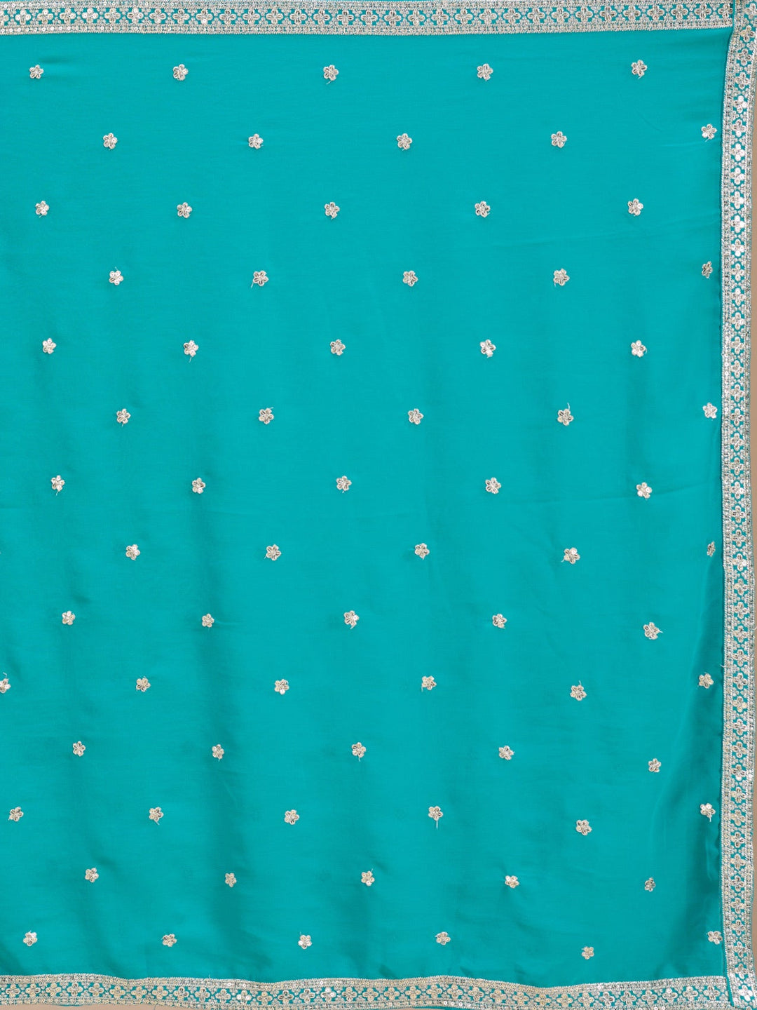 Turquoise Blue Zariwork (Silver) Georgette Readymade Salwar Suit