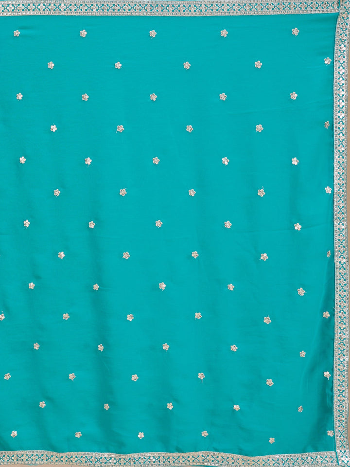 Turquoise Blue Zariwork (Silver) Georgette Readymade Salwar Suit