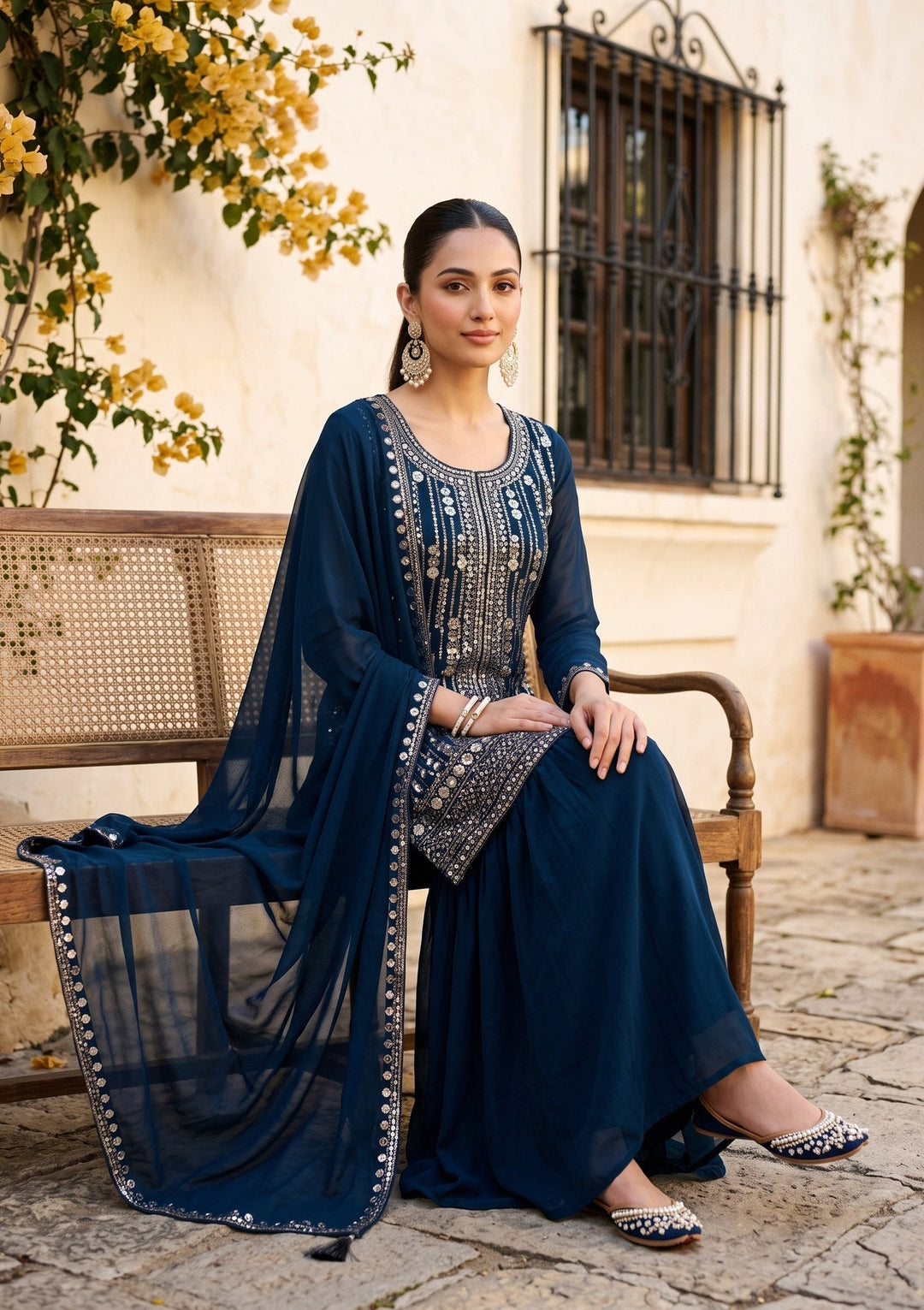 Navy Blue Cutdana Georgette Readymade Salwar Suit
