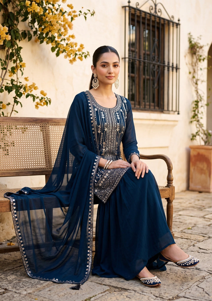 Navy Blue Cutdana Georgette Readymade Salwar Suit