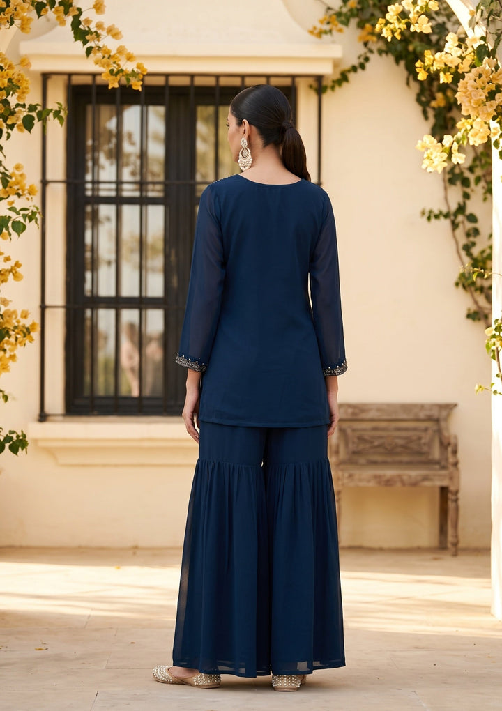 Navy Blue Cutdana Georgette Readymade Salwar Suit