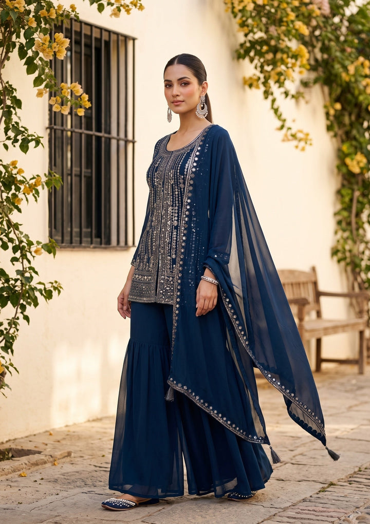Navy Blue Cutdana Georgette Readymade Salwar Suit