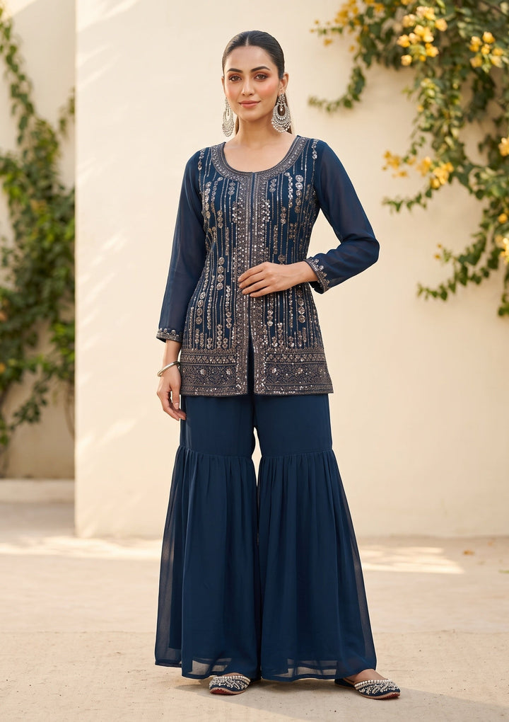 Navy Blue Cutdana Georgette Readymade Salwar Suit