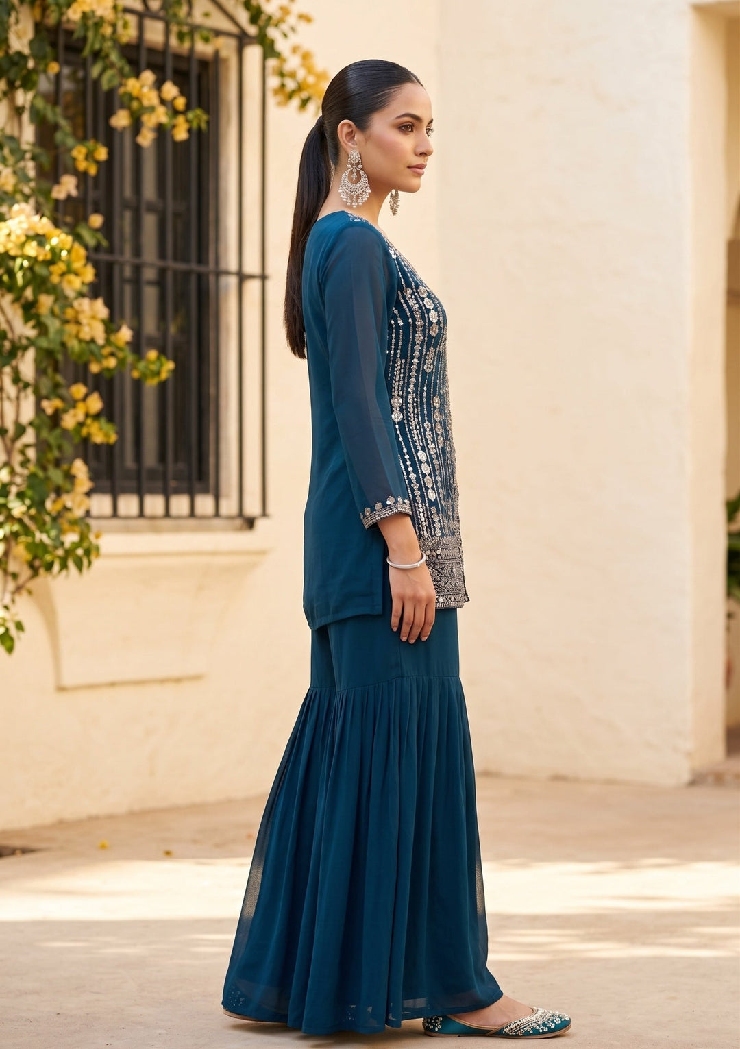 Navy Blue Cutdana Georgette Readymade Salwar Suit