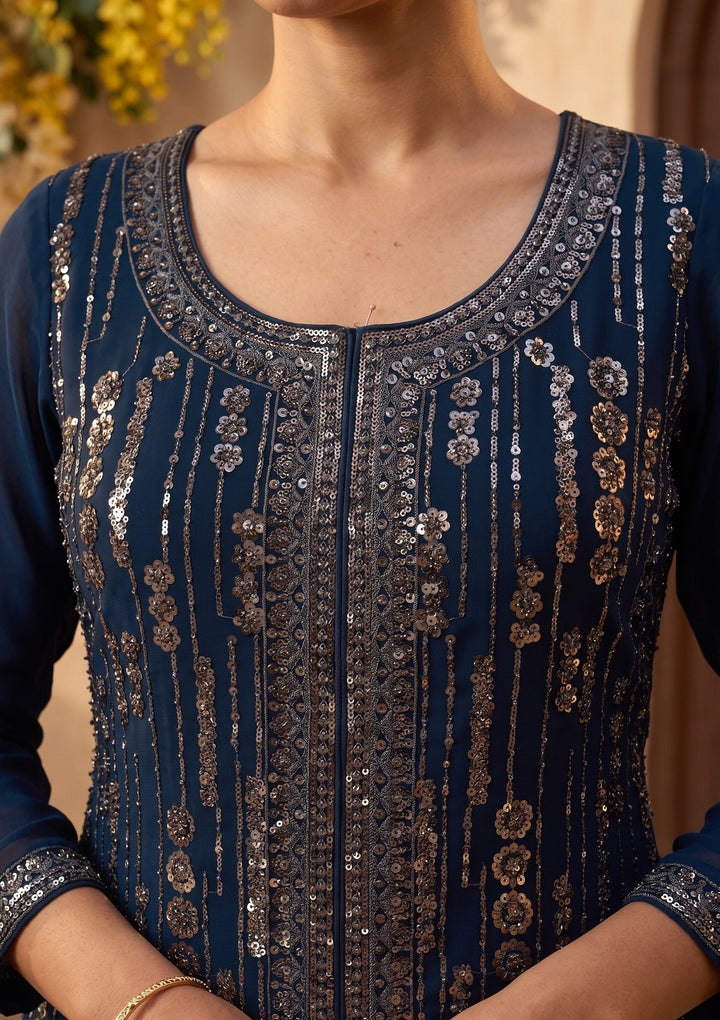 Navy Blue Cutdana Georgette Readymade Salwar Suit