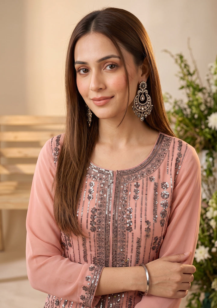 Peach Cutdana Georgette Readymade Salwar Suit
