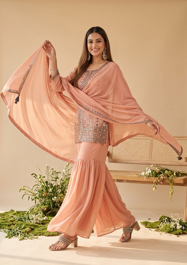 Peach Cutdana Georgette Readymade Salwar Suit