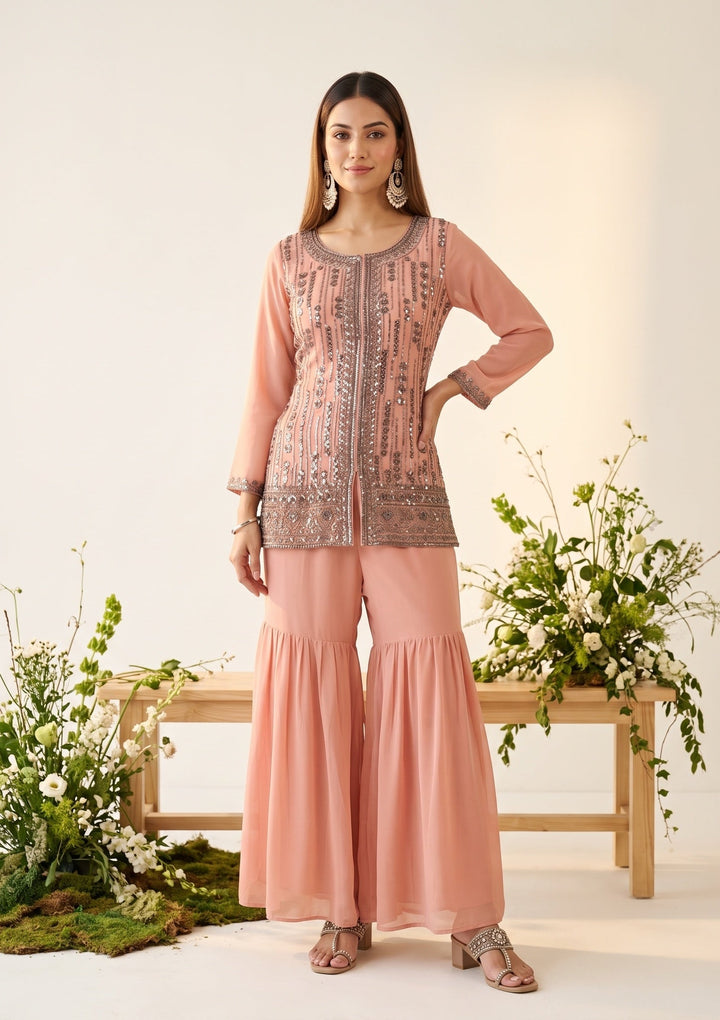 Peach Cutdana Georgette Readymade Salwar Suit