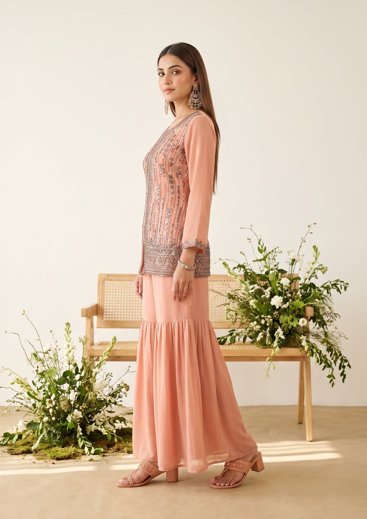 Peach Cutdana Georgette Readymade Salwar Suit