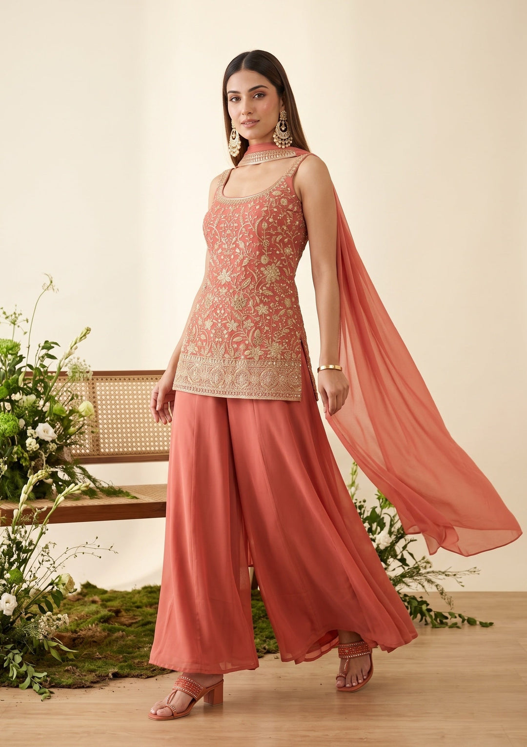 Gajari Pink Cutdana Georgette Readymade Salwar Suit