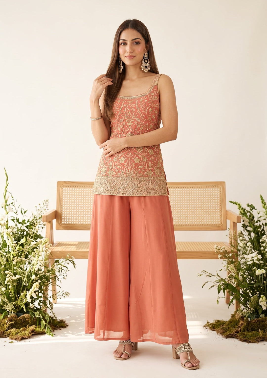 Gajari Pink Cutdana Georgette Readymade Salwar Suit